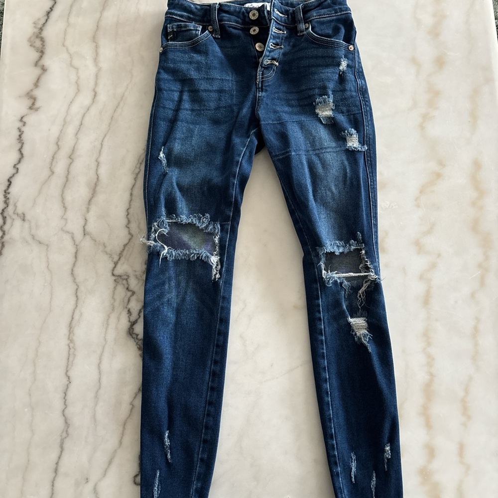 KanCan Midnight Blue Ripped High Rise Skinny Jeans Women's Size 24